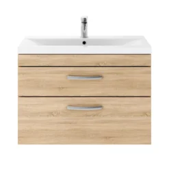 Brooklyn 800mm Natural Oak 2 Drawer Wall Hung Vanity Unit -Bathroom Products Shop bwh8n2d d2