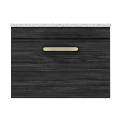 Brooklyn Wall Hung Countertop Vanity - Black - 600mm With White Worktop & Brushed Brass Handle