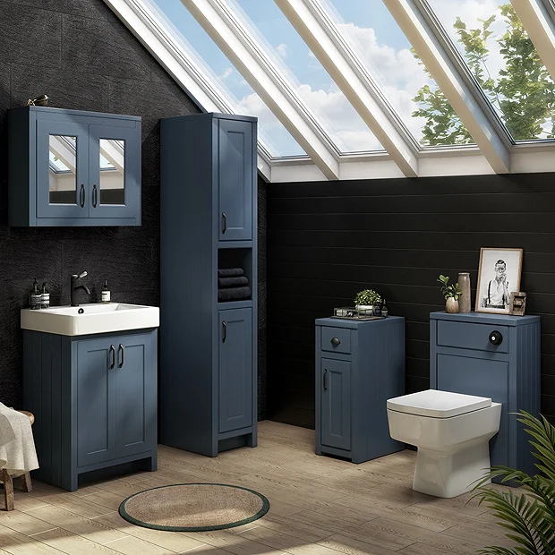 Chatsworth Blue Cupboard Unit 300mm Wide X 435mm Deep With Matt Black Handles 1 Chatsworth Blue Cupboard Unit 300mm Wide X 435mm Deep With Matt Black Handles