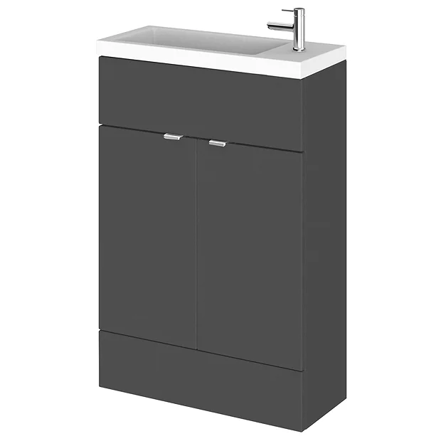 Hudson Reed Fusion Gloss Grey 605x260mm Compact Vanity Unit & Basin 2 Hudson Reed Fusion Gloss Grey 605x260mm Compact Vanity Unit & Basin - Image 2