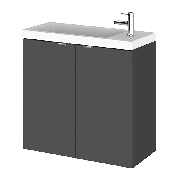 Hudson Reed 600mm Gloss Grey Wall Hung Compact Unit & Basin 2 Hudson Reed 600mm Gloss Grey Wall Hung Compact Unit & Basin - Image 2