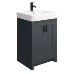 Chatsworth Traditional Graphite Double Basin Vanity + Cupboard Combination Unit With Matt Black Handles -Bathroom Products Shop cblk142pkmb d2