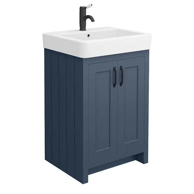 Chatsworth Traditional Blue Double Basin Vanity + Cupboard Combination Unit With Matt Black Handles 4 Chatsworth Traditional Blue Double Basin Vanity + Cupboard Combination Unit With Matt Black Handles - Image 4