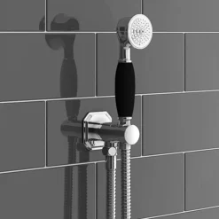 Chatsworth 1928 Black Traditional Push-Button Shower Valve Pack With Handset + Rainfall Shower Head -Bathroom Products Shop chtpbpk2blk d3
