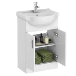 Cove White Gloss Double Basin Vanity + Drawer Combination Unit -Bathroom Products Shop cv1400pk d1