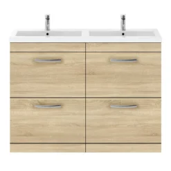 Brooklyn 1205mm Natural Oak Double Basin 4 Drawer Vanity Unit -Bathroom Products Shop dbfs12n4d d1n