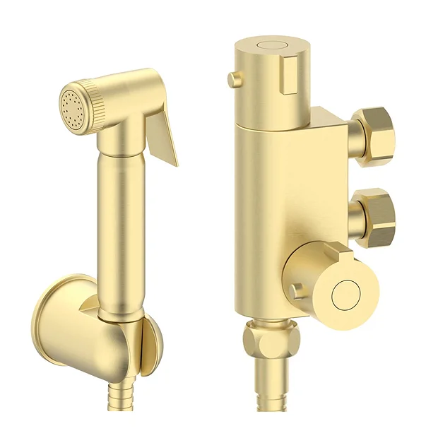 Arezzo Round Douche Thermostatic Bar Valve With Shower Spray Kit Brushed Brass 3 Arezzo Round Douche Thermostatic Bar Valve With Shower Spray Kit Brushed Brass - Image 3