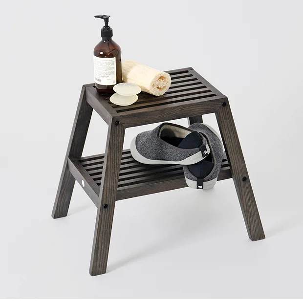 Dark Oak Slatted Bathroom Stool 2 Dark Oak Slatted Bathroom Stool - Image 2