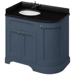 Burlington Floor Standing Corner Vanity Unit - Blue - Left Hand 1000mm With Black Granite Worktop
