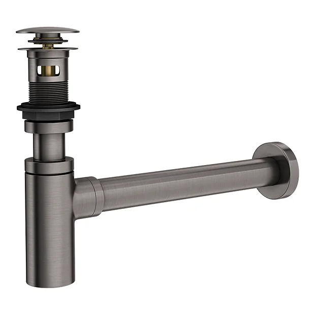 Arezzo Round Brushed Gunmetal Grey Click Clack Basin Waste + Bottle Trap Pack 1 Arezzo Round Brushed Gunmetal Grey Click Clack Basin Waste + Bottle Trap Pack