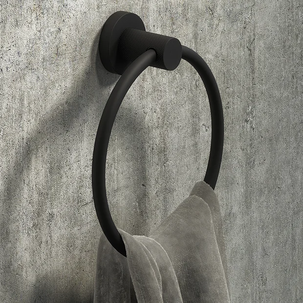Arezzo Industrial Style Matt Black Round Towel Ring 2 Arezzo Industrial Style Matt Black Round Towel Ring - Image 2