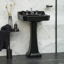 Burlington Jet Black Edwardian 56cm Basin With Standard Pedestal -Bathroom Products Shop jeted1th d2