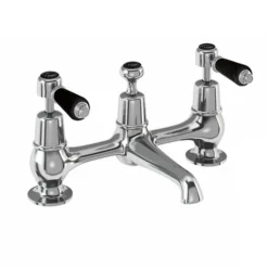 Burlington Kensington Black Bridge Basin Mixer With Plug & Chain Waste