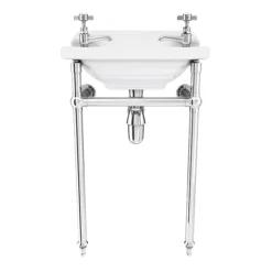 Keswick Traditional 515mm Cloakroom Basin 2TH & Chrome Wash Stand -Bathroom Products Shop ktcb2thw d3