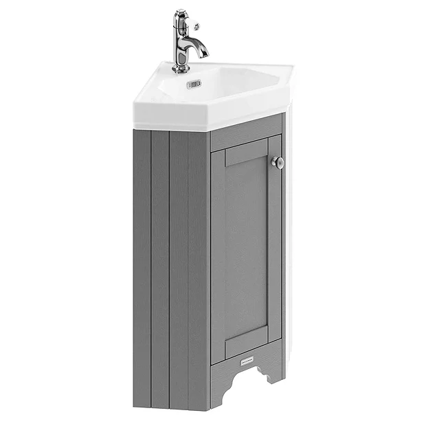 Old London Corner Vanity Unit - Storm Grey - 595mm With Brushed Nickel Handle 1 Old London Corner Vanity Unit - Storm Grey - 595mm With Brushed Nickel Handle