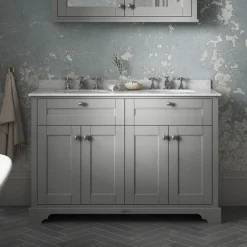 Old London 1200mm Cabinet & Double Bowl Grey Marble Top - Storm Grey -Bathroom Products Shop lof268 d1