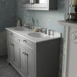 Old London 1200mm Cabinet & Double Bowl Grey Marble Top - Storm Grey -Bathroom Products Shop lof268 d2