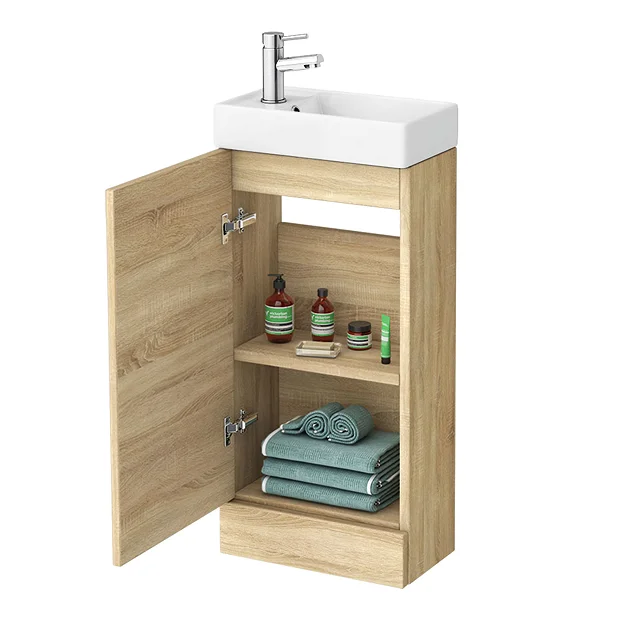 Milan W400 X D222mm Natural Oak Effect Compact Floor Standing Basin Unit 1 Milan W400 X D222mm Natural Oak Effect Compact Floor Standing Basin Unit