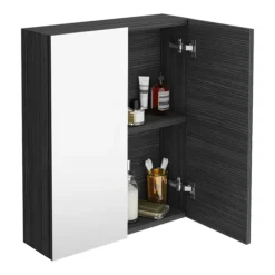 Brooklyn 600mm Black Bathroom Mirror Cabinet - 2 Door -Bathroom Products Shop mod623 d2