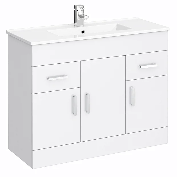 Toreno Vanity Sink With Cabinet - 1000mm Modern High Gloss White 2 Toreno Vanity Sink With Cabinet - 1000mm Modern High Gloss White - Image 2