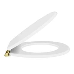 Toreno High Gloss White MDF Bottom Fixing Toilet Seat Brushed Brass Hinges -Bathroom Products Shop msc020nbbd1
