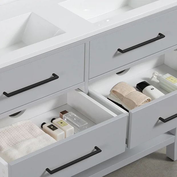 Montrose 1200mm Dove Grey Double Basin Vanity Unit With Matt Black Handles And Slatted Shelf 3 Montrose 1200mm Dove Grey Double Basin Vanity Unit With Matt Black Handles And Slatted Shelf - Image 3