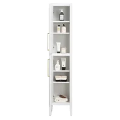 Montrose White Tall Storage Unit With Brushed Brass Handles -Bathroom Products Shop mtumwbb d1