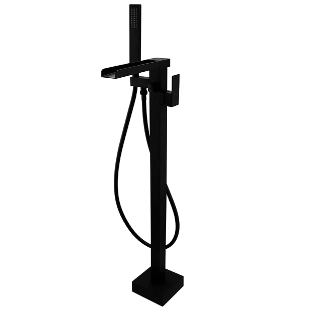 Monza Matt Black Waterfall Floor Mounted Freestanding Bath Shower Mixer 2 Monza Matt Black Waterfall Floor Mounted Freestanding Bath Shower Mixer - Image 2