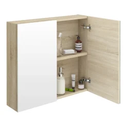 Brooklyn 800mm Natural Oak Bathroom Mirror Cabinet - 2 Door