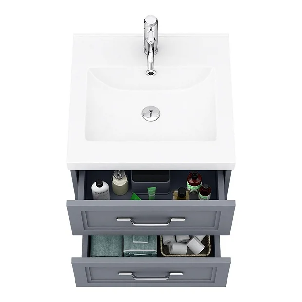 Period Bathroom Co. Wall Hung Vanity - Matt Grey - 500mm 2 Drawer With Chrome Handles 3 Period Bathroom Co. Wall Hung Vanity - Matt Grey - 500mm 2 Drawer With Chrome Handles - Image 3