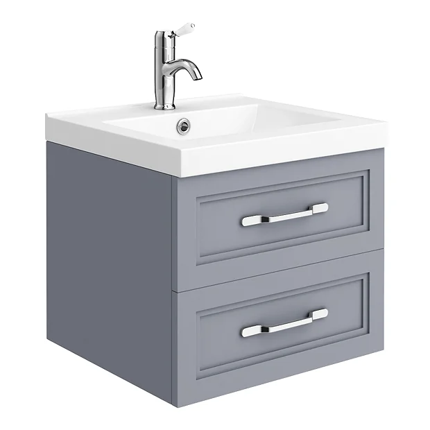 Period Bathroom Co. Wall Hung Vanity - Matt Grey - 500mm 2 Drawer With Chrome Handles 2 Period Bathroom Co. Wall Hung Vanity - Matt Grey - 500mm 2 Drawer With Chrome Handles - Image 2