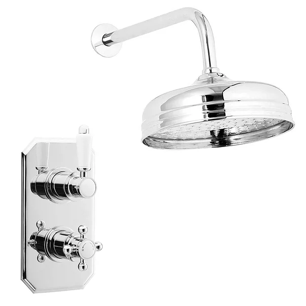 Nuie Edwardian Twin Concealed Thermostatic Shower Valve With 8" Apron Fixed Head 1 Nuie Edwardian Twin Concealed Thermostatic Shower Valve With 8" Apron Fixed Head