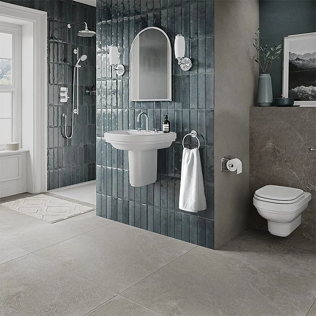 Burlington Riviera 580mm D-Shape Basin + Semi Pedestal 1 Burlington Riviera 580mm D-Shape Basin + Semi Pedestal