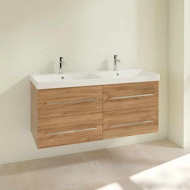Villeroy & Boch Villeroy And Boch Avento Oak Kansas 1200mm Wall Hung 4-Drawer Double Vanity Unit 3 Villeroy & Boch Villeroy And Boch Avento Oak Kansas 1200mm Wall Hung 4-Drawer Double Vanity Unit - Image 3