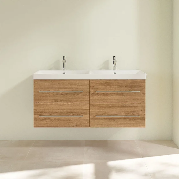Villeroy & Boch Villeroy And Boch Avento Oak Kansas 1200mm Wall Hung 4-Drawer Double Vanity Unit 4 Villeroy & Boch Villeroy And Boch Avento Oak Kansas 1200mm Wall Hung 4-Drawer Double Vanity Unit - Image 4
