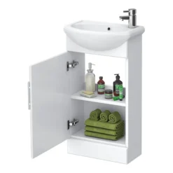 Sienna W920 X D200mm High Gloss White Vanity Unit Cloakroom Suite + D-shaped Pan -Bathroom Products Shop sie001vty d3