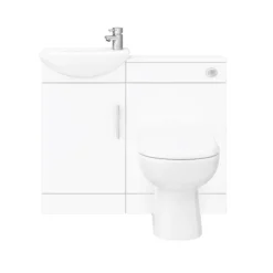 Sienna W920 X D200mm High Gloss White Vanity Unit Cloakroom Suite + D-shaped Pan -Bathroom Products Shop sie001vtyd1