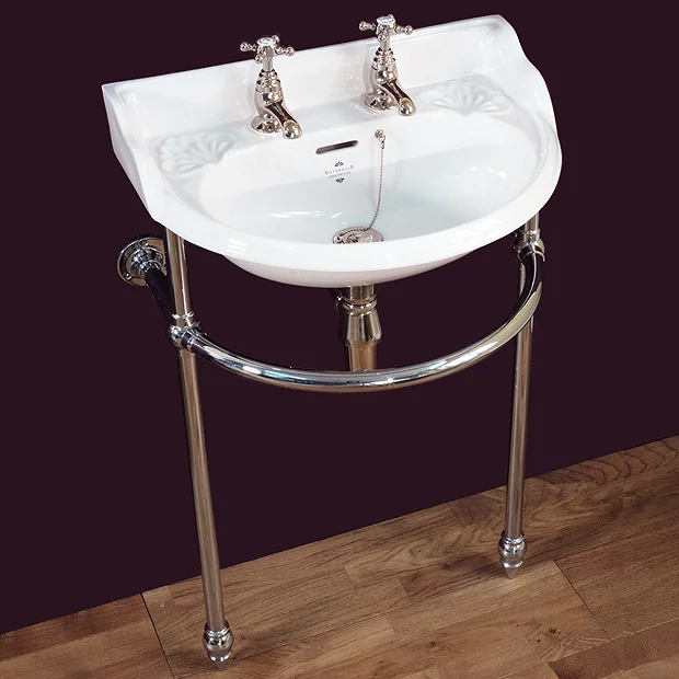 Silverdale Victorian Cloakroom Basin With Chrome Stand (530mm Wide - 2 Tap Hole) 2 Silverdale Victorian Cloakroom Basin With Chrome Stand (530mm Wide - 2 Tap Hole) - Image 2