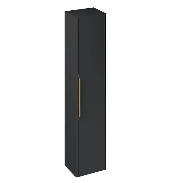 Britton Shoreditch Wall-Hung Tall Cabinet With Brass Handle - Matt Grey 2 Britton Shoreditch Wall-Hung Tall Cabinet With Brass Handle - Matt Grey - Image 2