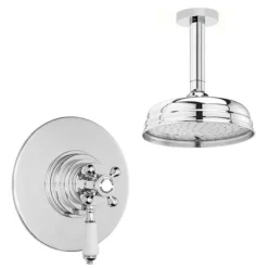Lancaster Traditional Dual Concealed Thermostatic Shower Valve + Ceiling Mounted 8" Rose