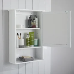 Tongue And Groove Bathroom Mirror Cabinet - White
