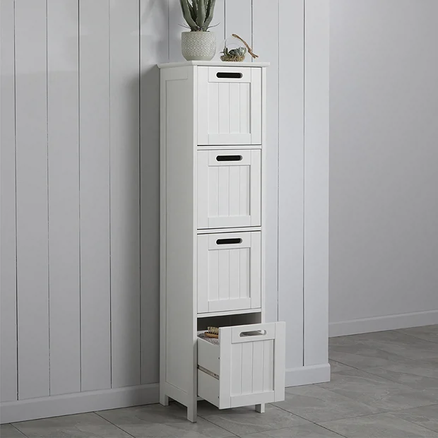 Tongue And Groove 4 Drawer Bathroom Storage Unit - White 2 Tongue And Groove 4 Drawer Bathroom Storage Unit - White - Image 2
