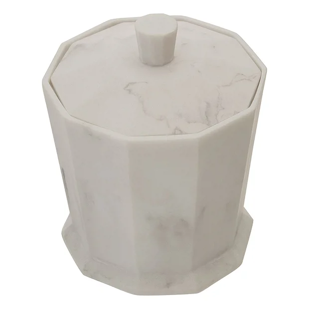 Trafalgar Grey Marble Effect Polyresin Cotton Jar With Lid 1 Trafalgar Grey Marble Effect Polyresin Cotton Jar With Lid