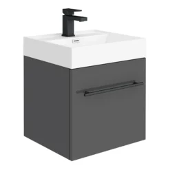 Valencia Cloakroom Suite (Gloss Grey Vanity With Matt Black Handle + Toilet) -Bathroom Products Shop valcsgbd1