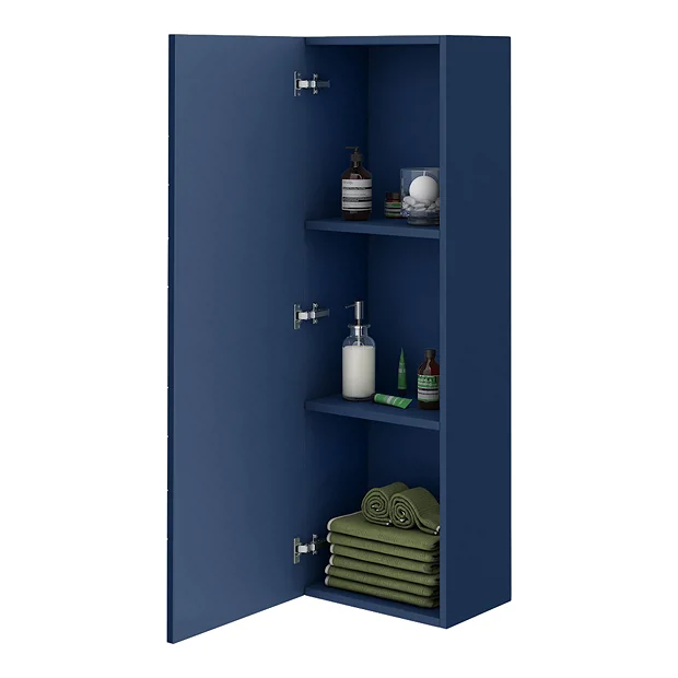 Venice Abstract Wall Hung Tall Storage Cabinet - Blue - With Brushed Brass Square Drop Handle 1 Venice Abstract Wall Hung Tall Storage Cabinet - Blue - With Brushed Brass Square Drop Handle