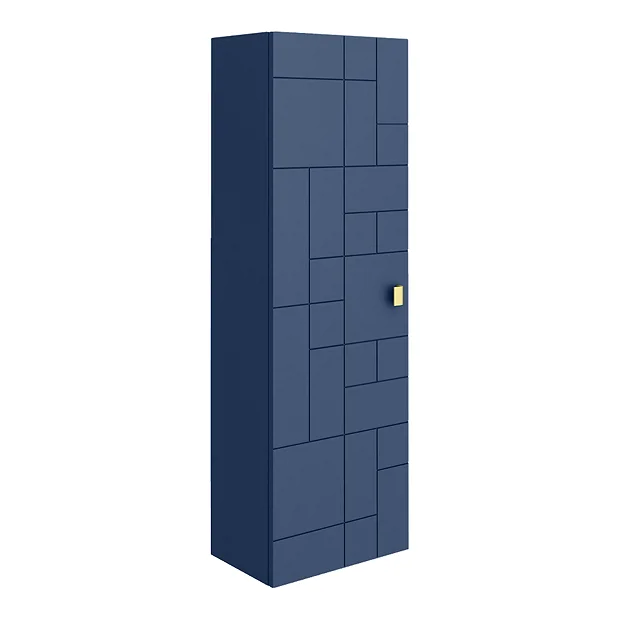 Venice Abstract Wall Hung Tall Storage Cabinet - Blue - With Brushed Brass Square Drop Handle 2 Venice Abstract Wall Hung Tall Storage Cabinet - Blue - With Brushed Brass Square Drop Handle - Image 2
