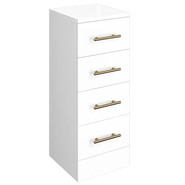 Venice 300x300mm Gloss White 4 Drawer Unit With Brushed Brass Handles 1 Venice 300x300mm Gloss White 4 Drawer Unit With Brushed Brass Handles