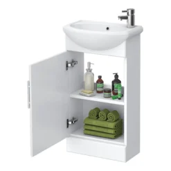 Venice Gloss White Vanity Unit Cloakroom Suite W. Chrome Handle -Bathroom Products Shop ven2ch d1