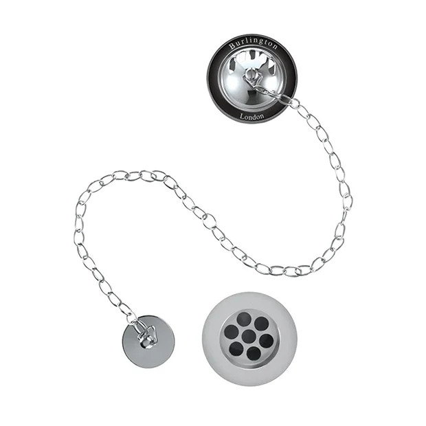 Burlington Bath Overflow, Plug & Chain With Black Ceramic 1 Burlington Bath Overflow, Plug & Chain With Black Ceramic